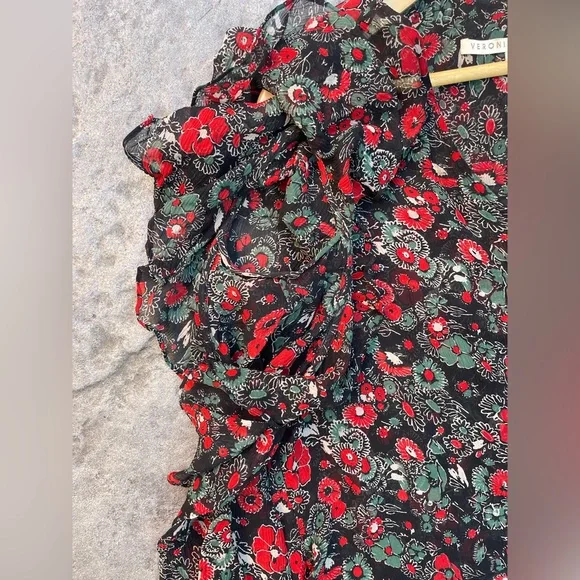 Veronica Beard Blakely Floral Silk Cut Out V-Neck Blouse Size 8 Black Multi - Picture 7 of 8